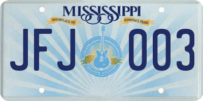 MS license plate JFJ003