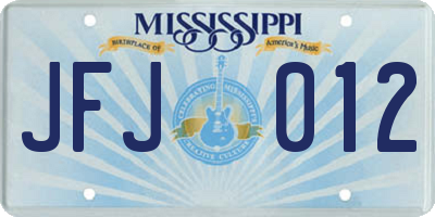 MS license plate JFJ012