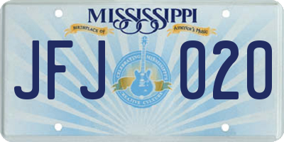 MS license plate JFJ020