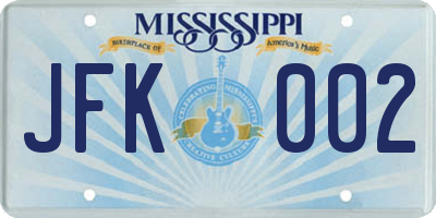 MS license plate JFK002