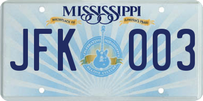 MS license plate JFK003