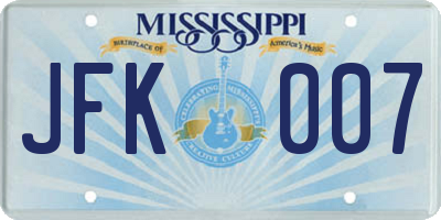 MS license plate JFK007