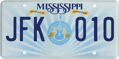 MS license plate JFK010