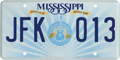 MS license plate JFK013