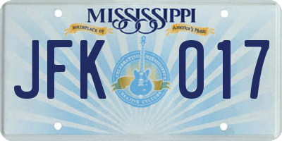 MS license plate JFK017