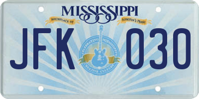 MS license plate JFK030