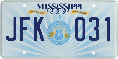 MS license plate JFK031