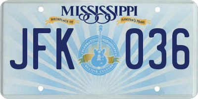 MS license plate JFK036