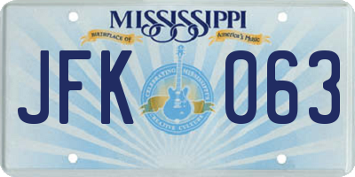 MS license plate JFK063