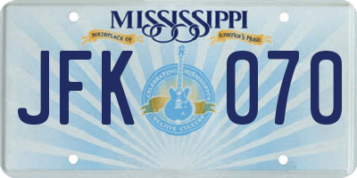 MS license plate JFK070