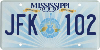 MS license plate JFK102