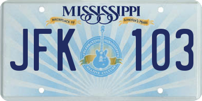 MS license plate JFK103