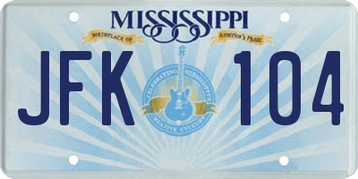 MS license plate JFK104
