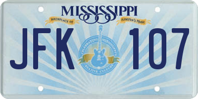 MS license plate JFK107