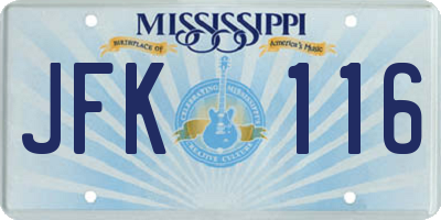 MS license plate JFK116