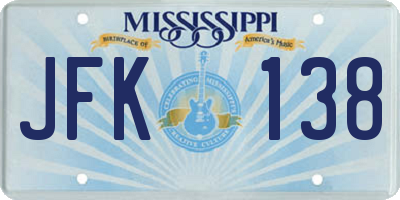 MS license plate JFK138