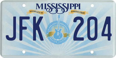 MS license plate JFK204