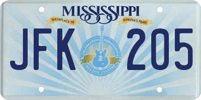 MS license plate JFK205