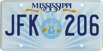 MS license plate JFK206