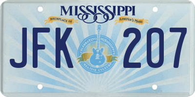 MS license plate JFK207