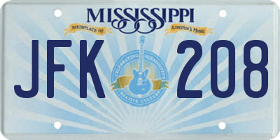 MS license plate JFK208