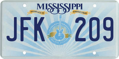 MS license plate JFK209