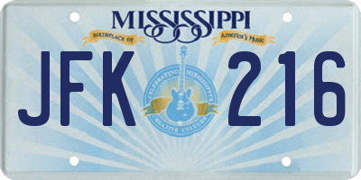 MS license plate JFK216
