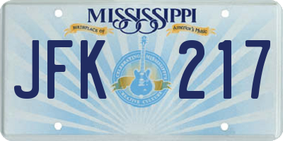 MS license plate JFK217