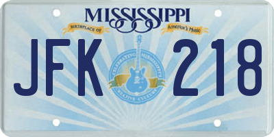 MS license plate JFK218