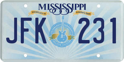 MS license plate JFK231