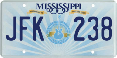 MS license plate JFK238