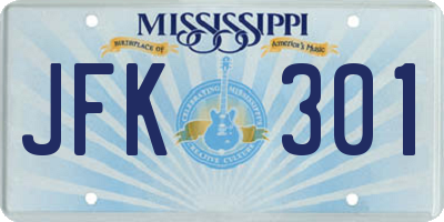 MS license plate JFK301