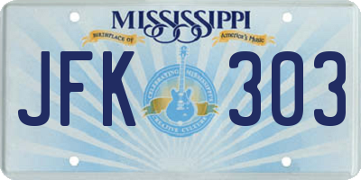 MS license plate JFK303