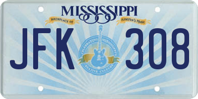 MS license plate JFK308