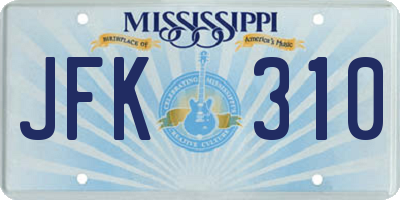 MS license plate JFK310