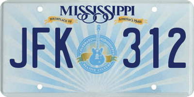 MS license plate JFK312