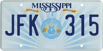 MS license plate JFK315