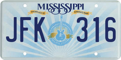 MS license plate JFK316