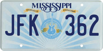 MS license plate JFK362
