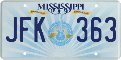 MS license plate JFK363