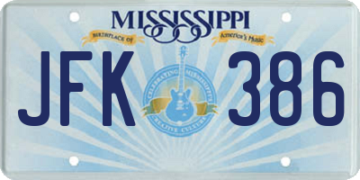 MS license plate JFK386