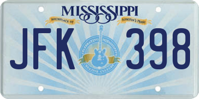 MS license plate JFK398