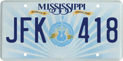 MS license plate JFK418