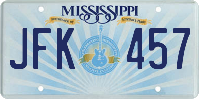MS license plate JFK457