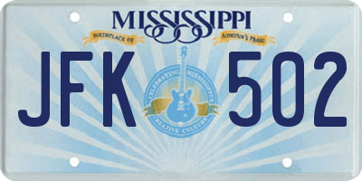MS license plate JFK502