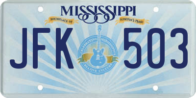 MS license plate JFK503