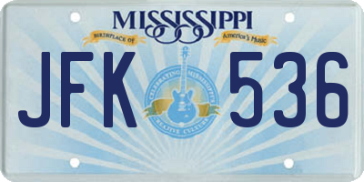 MS license plate JFK536