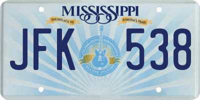 MS license plate JFK538