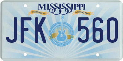 MS license plate JFK560
