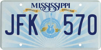 MS license plate JFK570